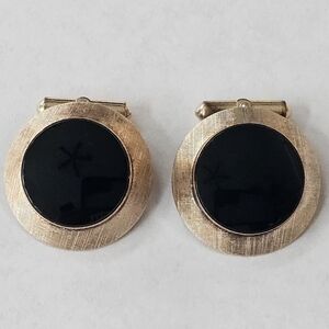 Vintage MCM Destino 12k Yellow Gold Black Onyx Cufflinks